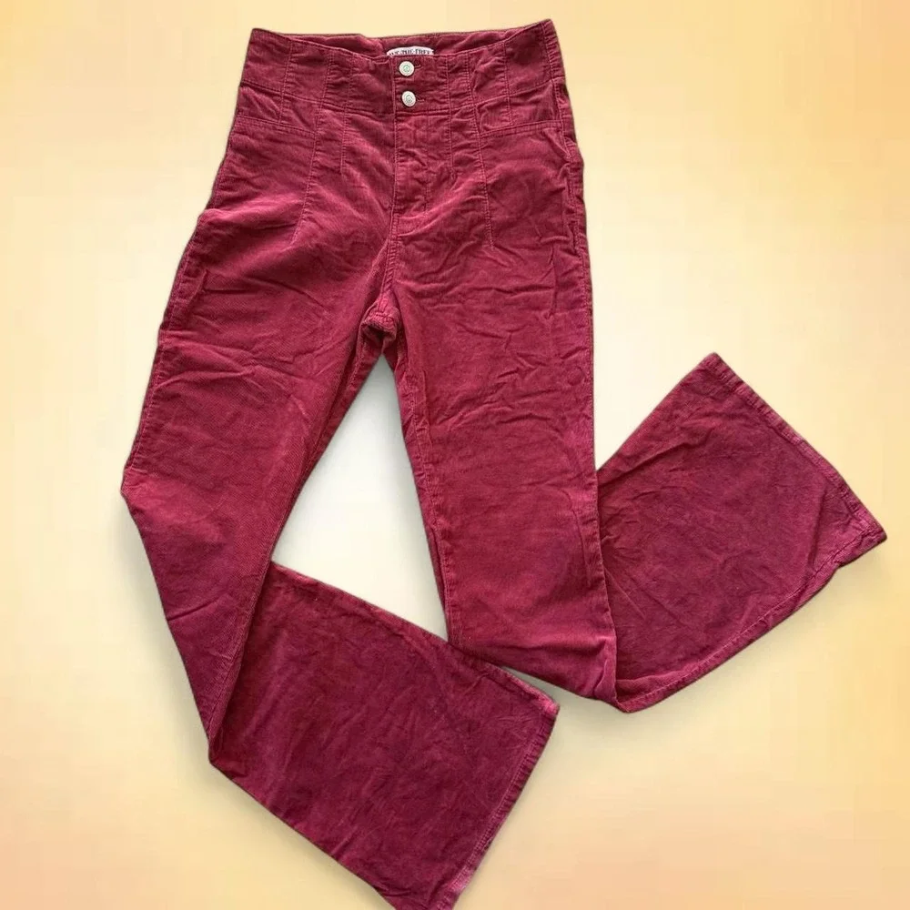 Free People We The Free Red Corduroy Flare Pants Womens 27 Boho Bell Bottom